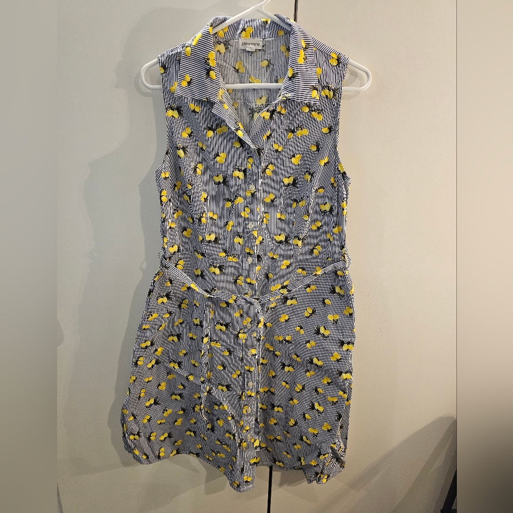 Chloe & Rene Womans PL Lemon Print Chic Navy and Yellow Floral Mini Dress